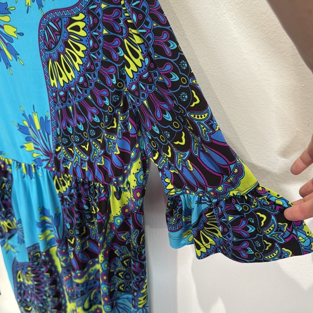 Ronni Nicole Blue Green Black Boho Flared Sleeves Dress Women's‎ Size 12 - Picture 4 of 5